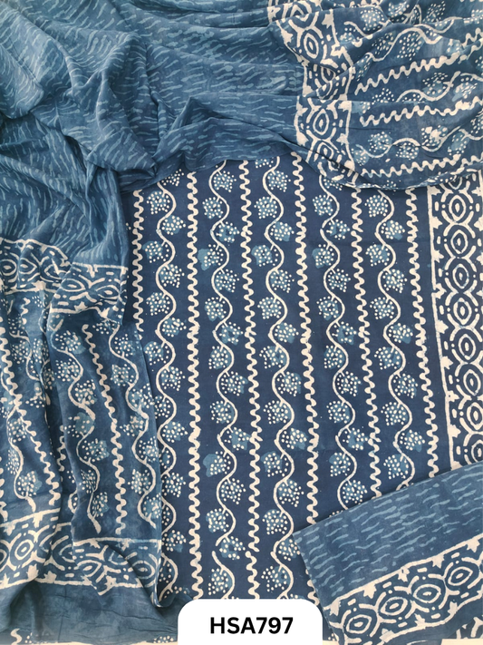 Exclusive Indigo Handblock Print Salwar Suit 3pcs