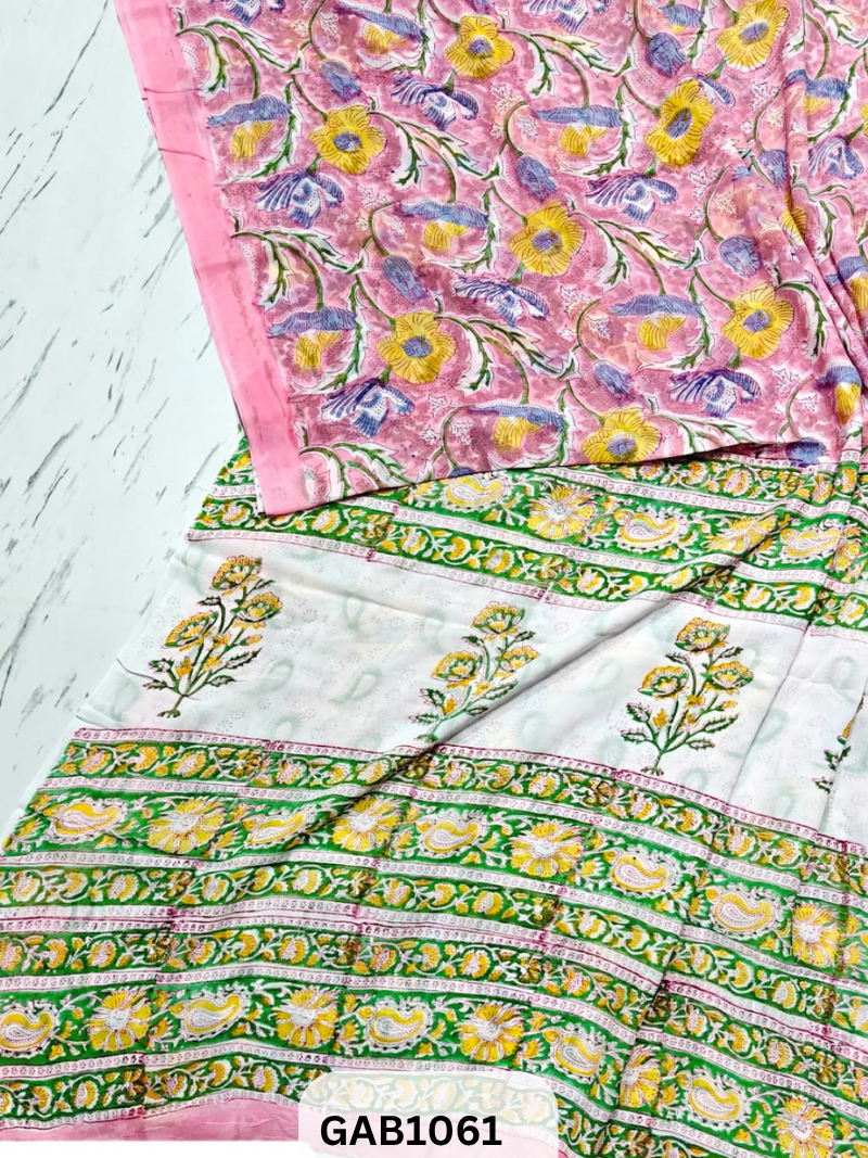 Premium Hand Block Printed Georgette Sarees with Blouse