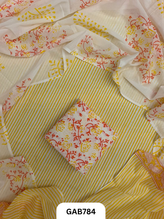 Handblock Cotton Suits With Mulmul Cotton Dupatta | Top 2.5 Mtr Dupatta 2.5 Mtr