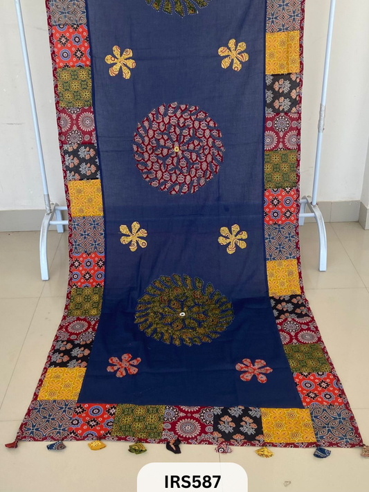 AJRAKH PATCH WORK AND HAND MIRROR WORK DUPATTA - 2.5MTR LENGTH AND 34 PANA