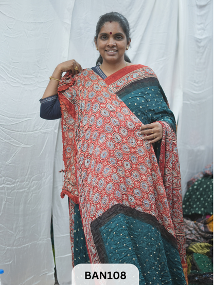 BANDHANI WITH AJRAKH SEMI GAJI SAREE