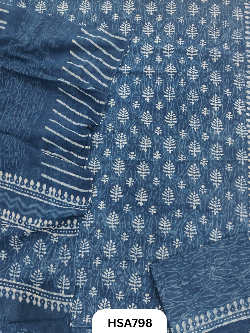 Exclusive Indigo Handblock Print Salwar Suit 3pcs