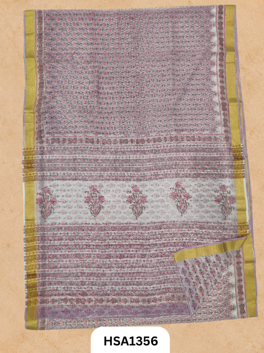 Chiffon Zari Border Saree - Hand Brush Painted