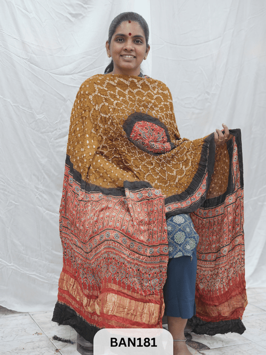 AJRAKH BANDHEJ GUL DUPPATA WITH LAGDI PATTA