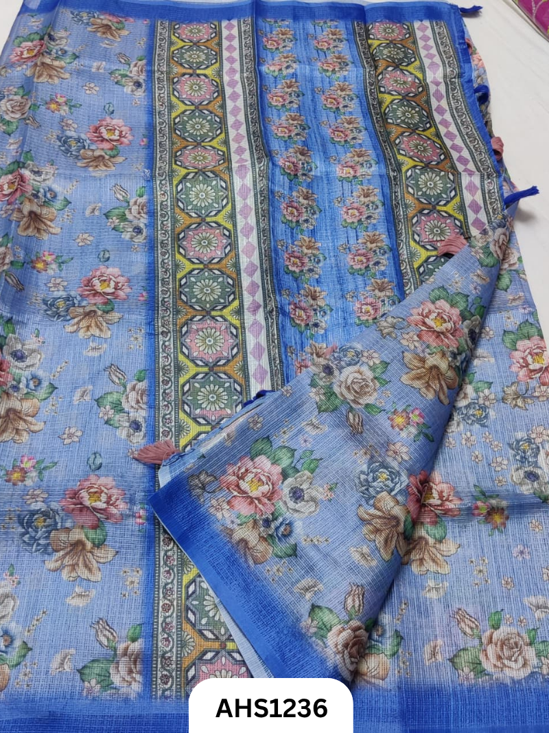 Soft Silk Kota Digital Print Saree With Blouse