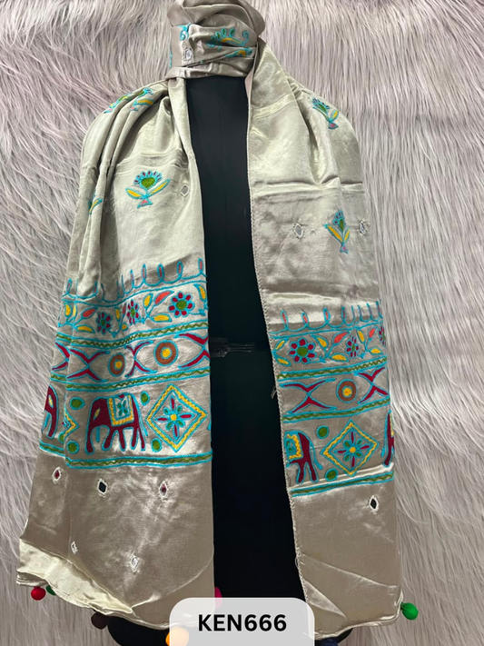 MUSHRU HAND AARI WORK WITH MIRROR WORK STOLE