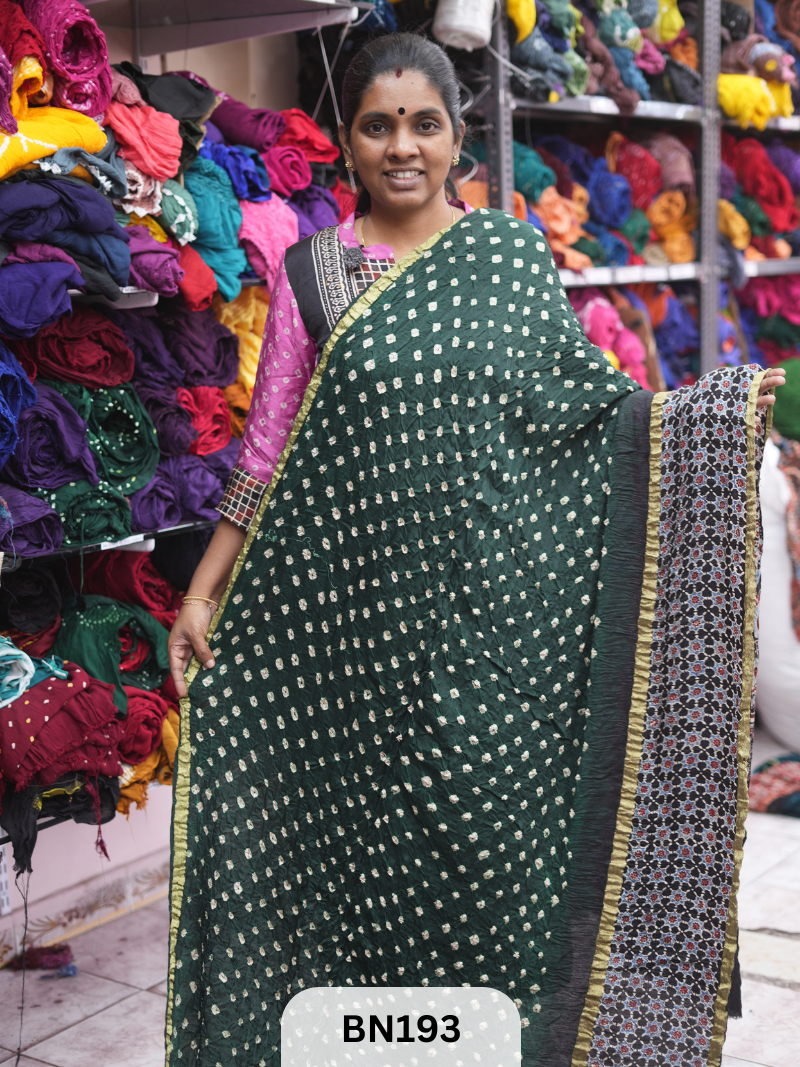 AJRAKH BANDHEJ WITH SKIRT BORDER SAREES | MODAL GAJI FABRIC