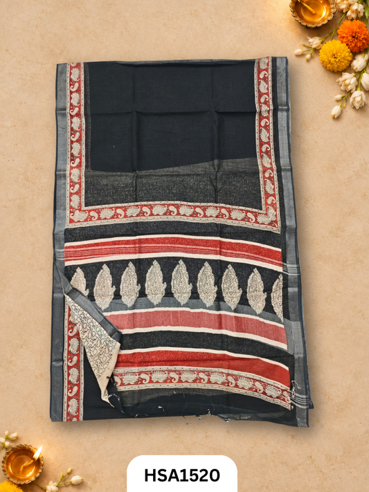 Kalamkari Hand Block Printed Soft Linen With Blouse