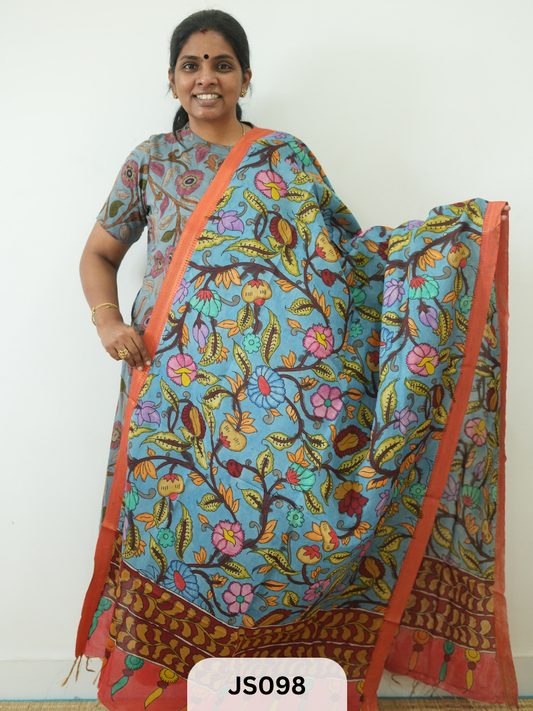 Pen Kalamkari Chennuri Silk Dupatta