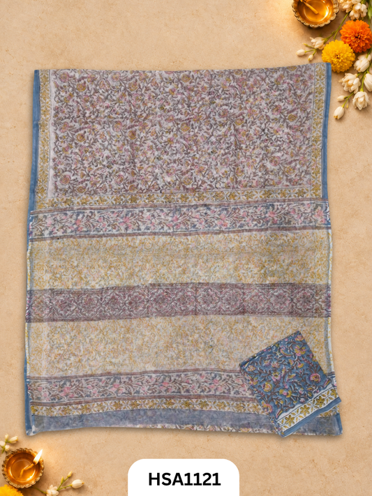 Hand Block Printed Traditional Designs & Multi Colour Combinations Kota Doria Sarees