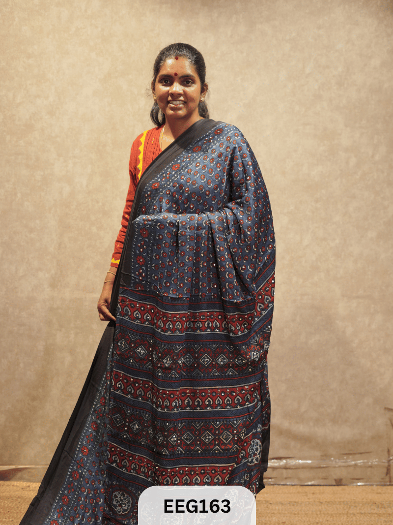 AJRAKH MODAL SAREE WITH MIRROR