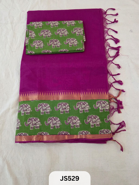 Mangalagiri Cotton X Kalamkari patch Border / dual blouse-1 mtr Kalamkari Blouse