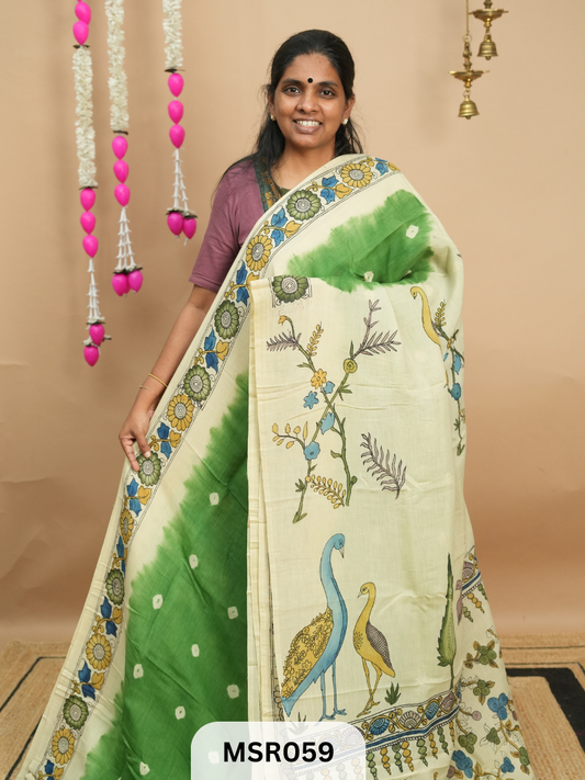 BANGLORE SILK BORDERLESS  KALAMKARI TIE AND DYE