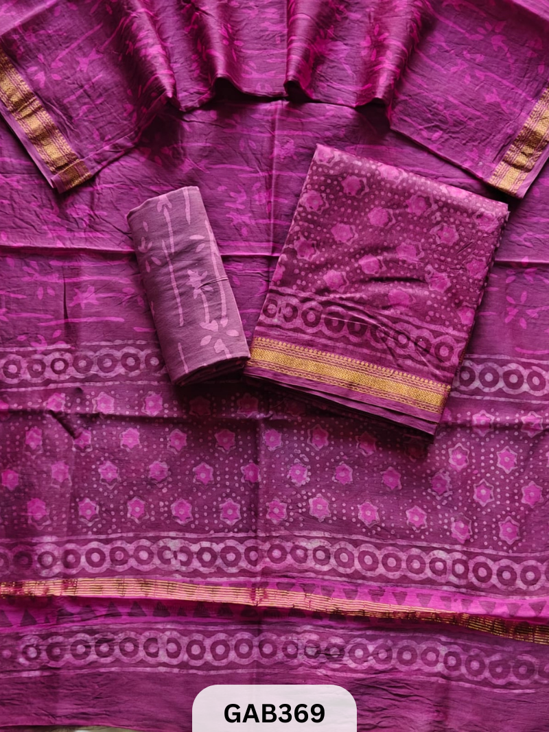 HAND BLOCK PRINTED MAHESHWARI SILK ZARI BORDER | 3 PCS