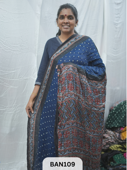 BANDHANI WITH AJRAKH SEMI GAJI SAREE