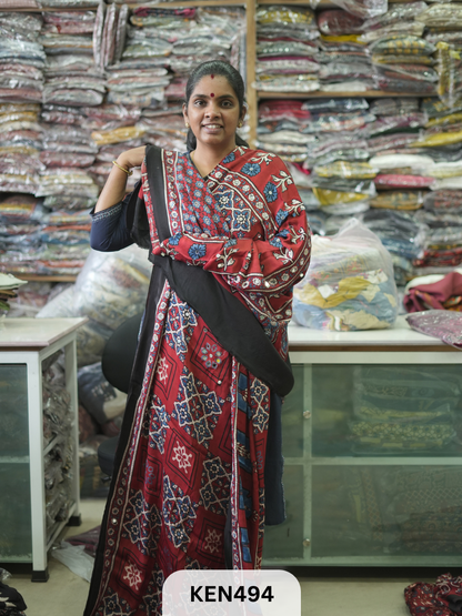 MODAL NATURAL AJRAKH HANDBLOCK SAREE WITH GLUE MIRROR