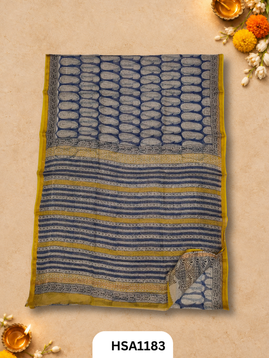 Hand Block Printed Kota Doriya Saree with Blouse