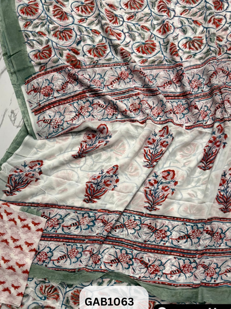 Premium Hand Block Printed Georgette Sarees with Blouse