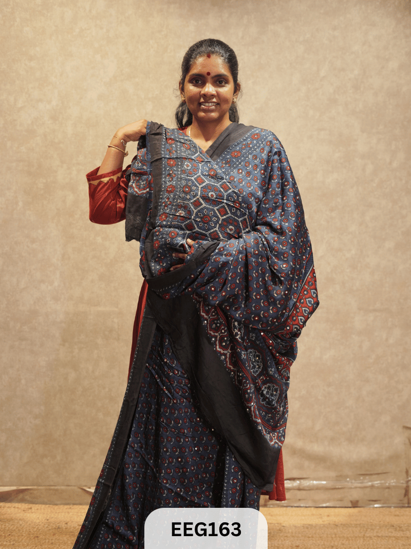 AJRAKH MODAL SAREE WITH MIRROR