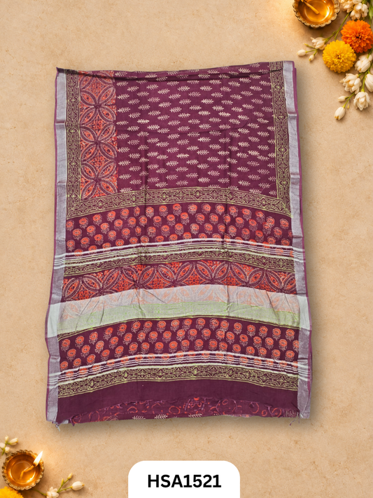 Kalamkari Hand Block Printed Soft Linen With Blouse