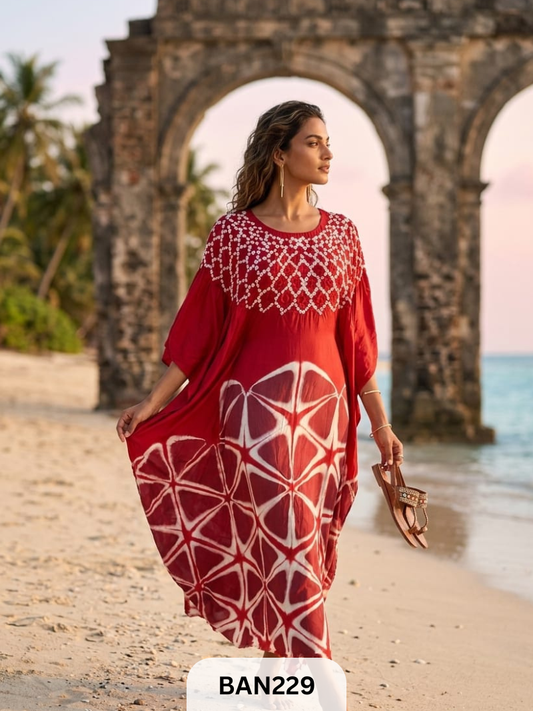 MODAL GUL NECK CLAMP DYE UNSTITCHED  KAFTAN