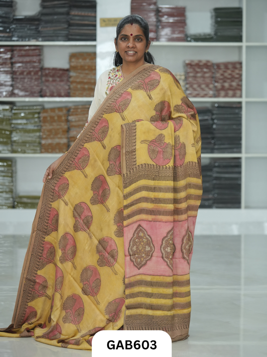 Nashpal & Pomegranate Peel Printed Modal Silk Sarees with blouse