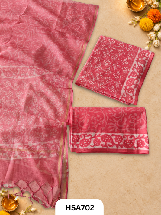 Handblock Printed Kota Doriya Dupatta With Cotton Suits Top 2.5mtr Dupatta 2.5mtr