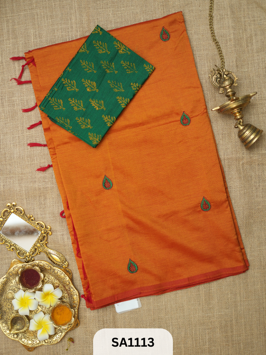 SILK COTTON EMBROIDERY HANDBLOCK SAREE