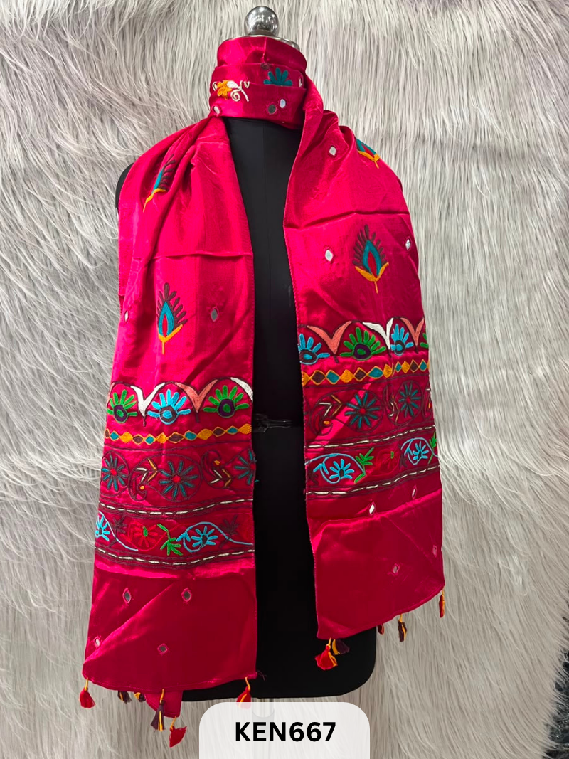 MUSHRU HAND AARI WORK WITH MIRROR WORK STOLE