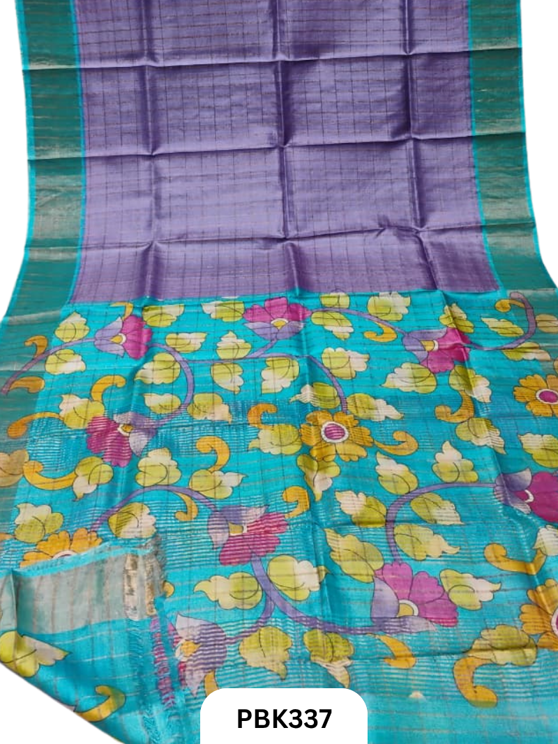 Pure Handloom Check Zari Tussar Silk Saree