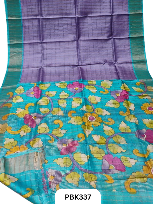 Pure Handloom Check Zari Tussar Silk Saree