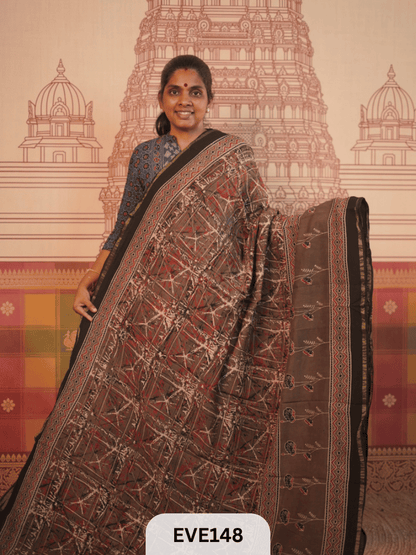 PURE CHANDERI SILK AJRAKH HANDBLOCK SAREE
