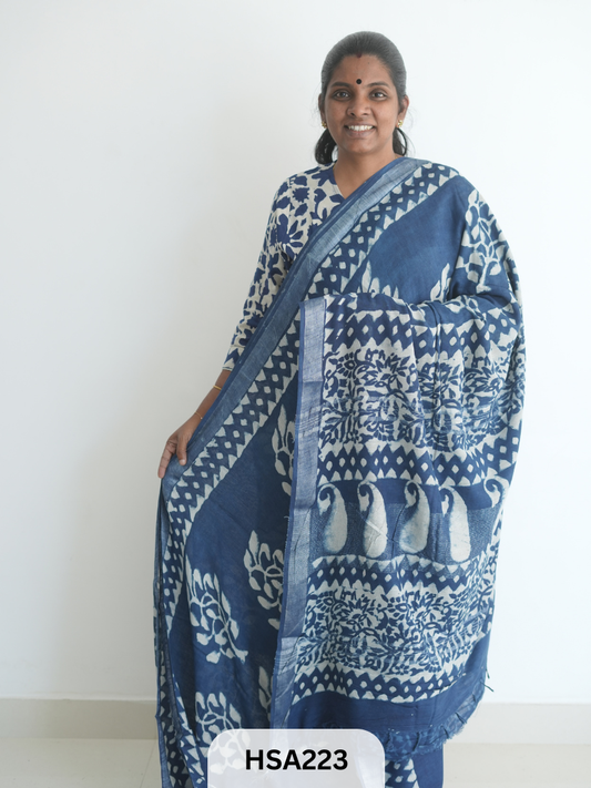 LENIN COTTON HANDBLOCK PRINTED SAREE
