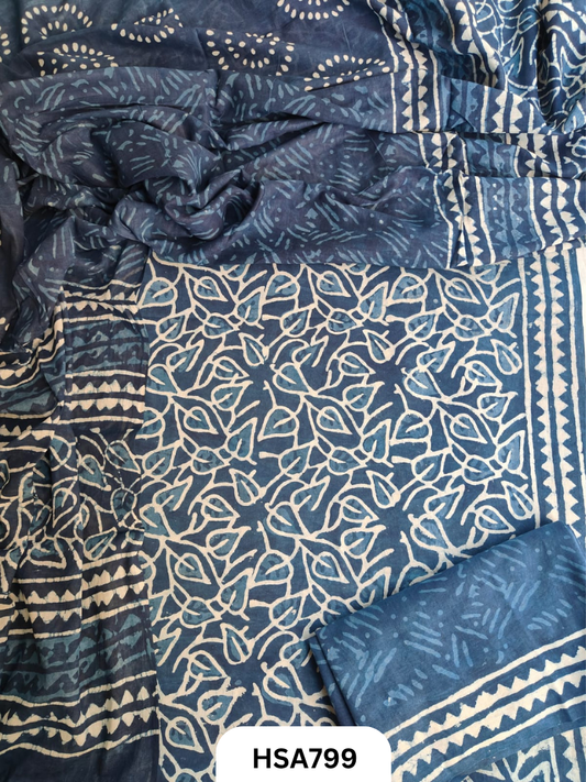 Exclusive Indigo Handblock Print Salwar Suit 3pcs