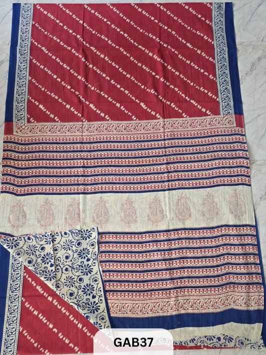 BAGRU PRINT COTTON MULMUL SAREES WITH BLOUSE-SAREE 5.5M +BLOUSE 1M
