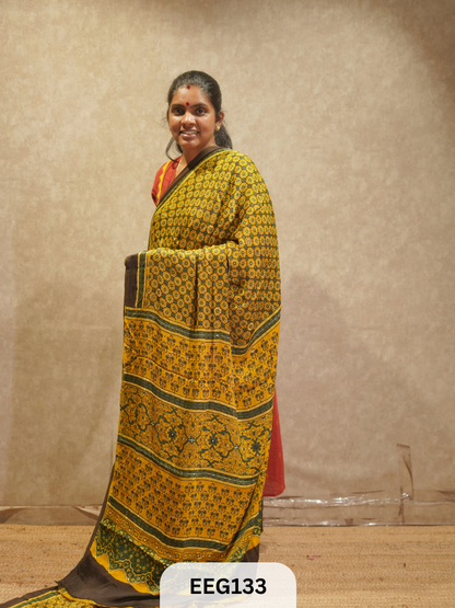 AJRAKH MODAL SAREE WITH KHATLI HANDWORK