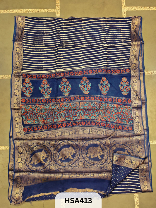 DOLA SILK SAREE |PURE HAND BLOCK NATURAL PRINT