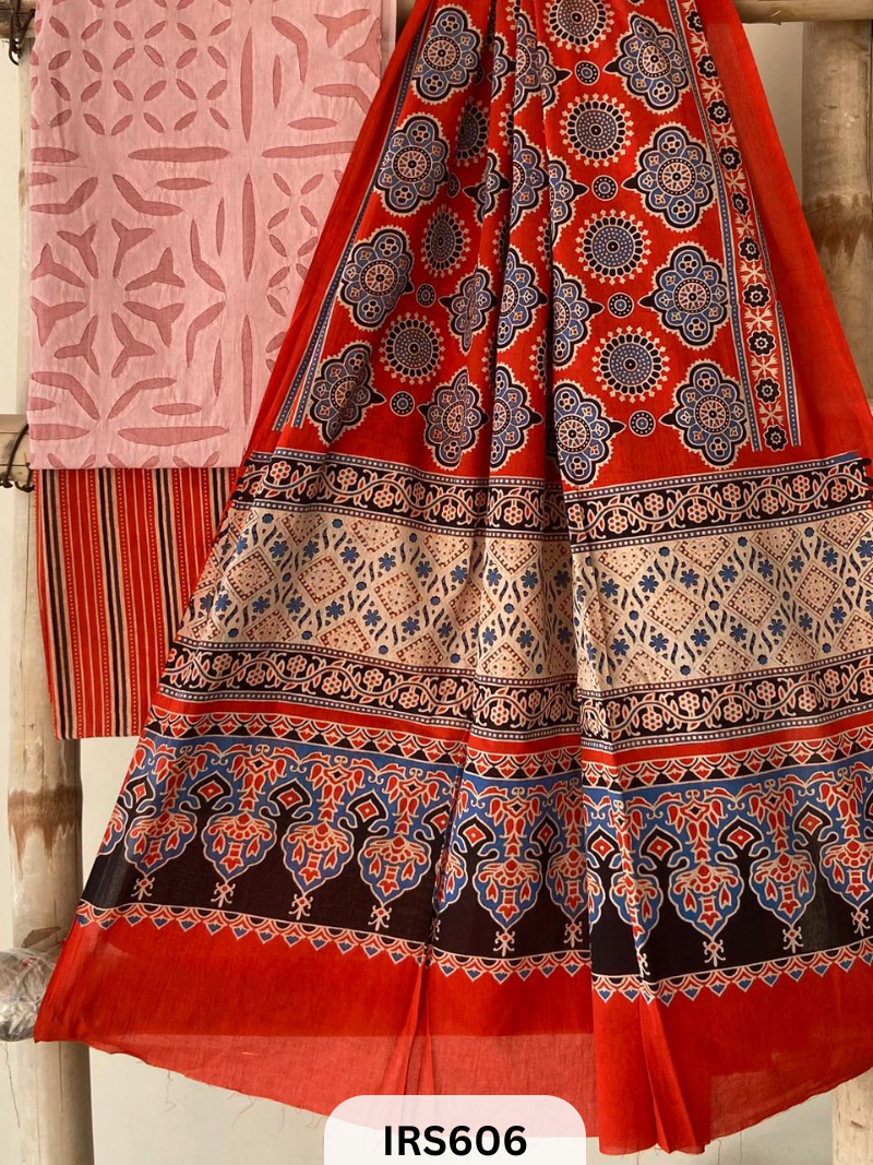 RAJASTHANI HAND STITCHED APLIQUE DYED TOP & BOTTOM WITH AJRAKH DUPATTA