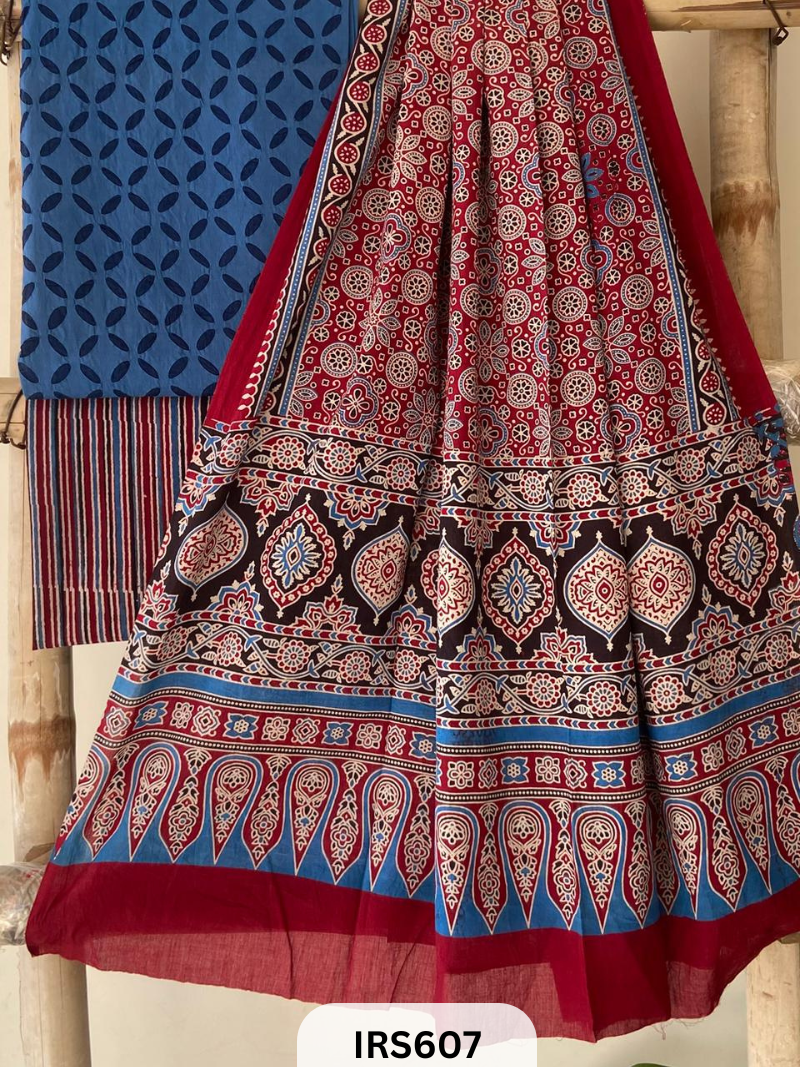RAJASTHANI HAND STITCHED APLIQUE DYED TOP & BOTTOM WITH AJRAKH DUPATTA