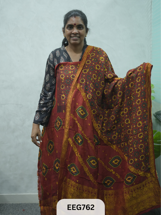AJRAKH DOLA SILK 2 PCS-UNSTITCHED ( TOP 3.5MTR AND DUPPATA 2.25MTR )
