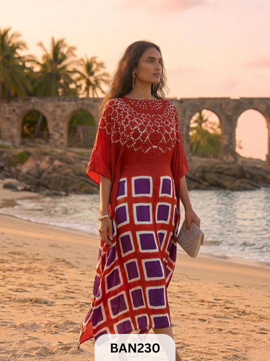 MODAL GUL NECK CLAMP DYE UNSTITCHED  KAFTAN