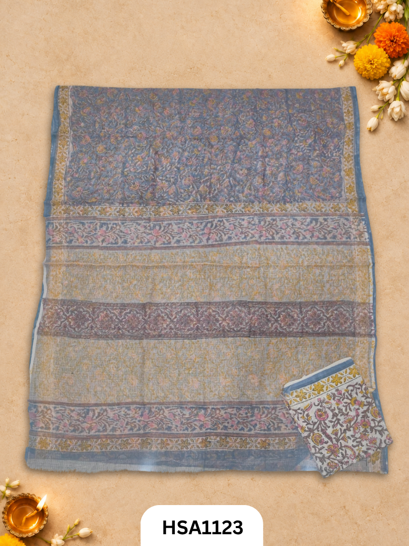 Hand Block Printed Traditional Designs & Multi Colour Combinations Kota Doria Sarees