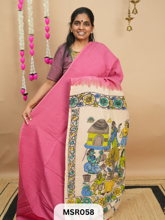 BANGLORE SILK BORDERLESS  KALAMKARI TIE AND DYE