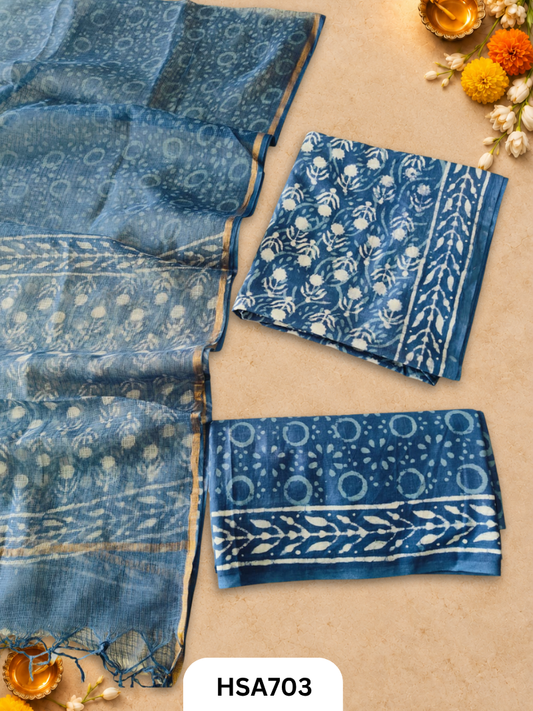 Handblock Printed Kota Doriya Dupatta With Cotton Suits Top 2.5mtr Dupatta 2.5mtr