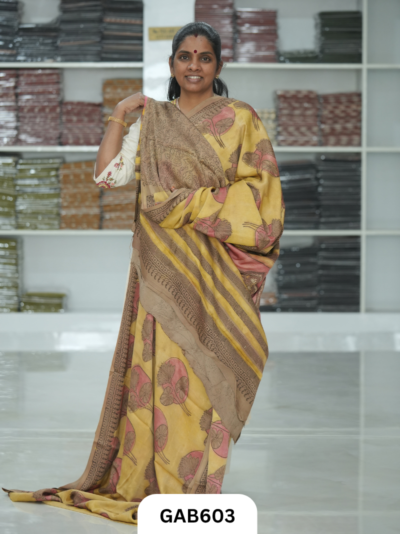 Nashpal & Pomegranate Peel Printed Modal Silk Sarees with blouse