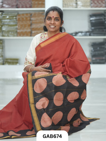 Hand Block Printed Maheshwari Silk Saree