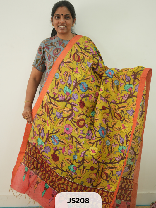 PEN KALAMKARI CHENNURI SILK DUPATTA