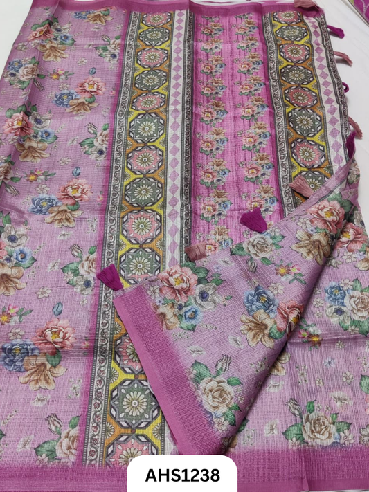 Soft Silk Kota Digital Print Saree With Blouse