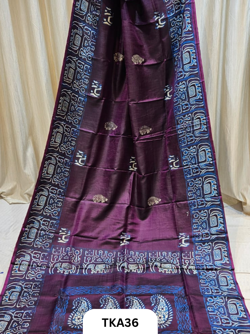 Pure Bishnupuri Silk Dual Shade Handblock