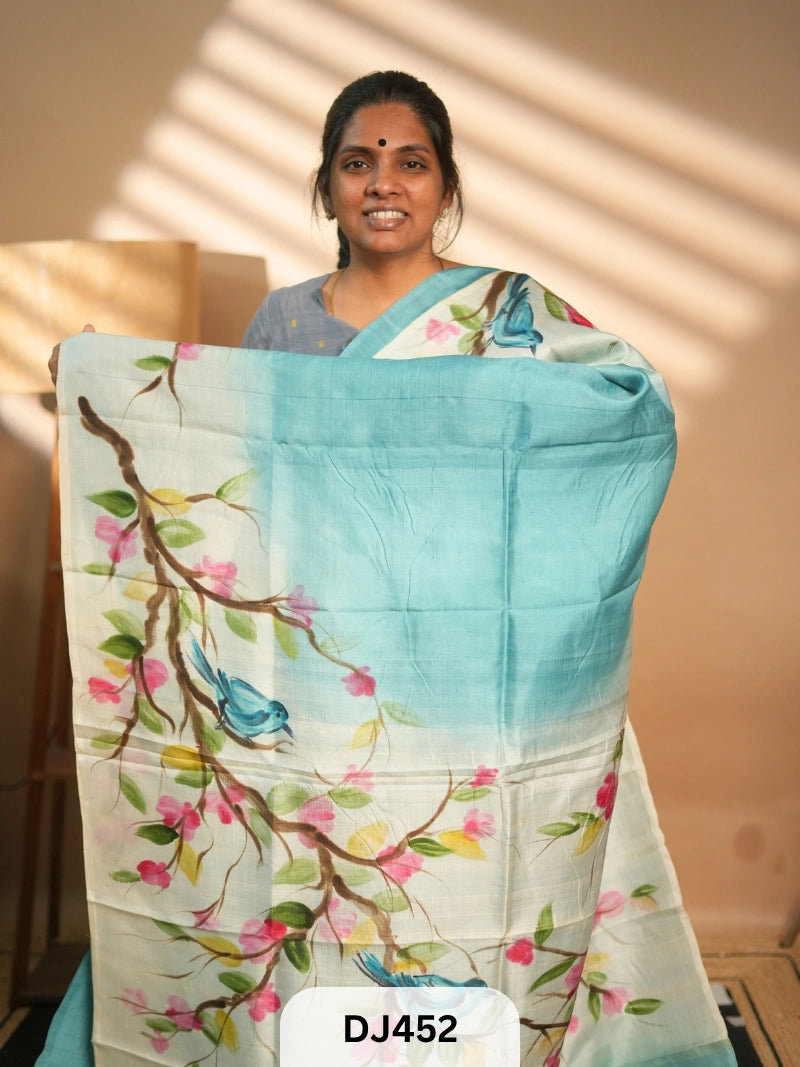 MURSHIDABAD SILK SAREE HAND PAINTED